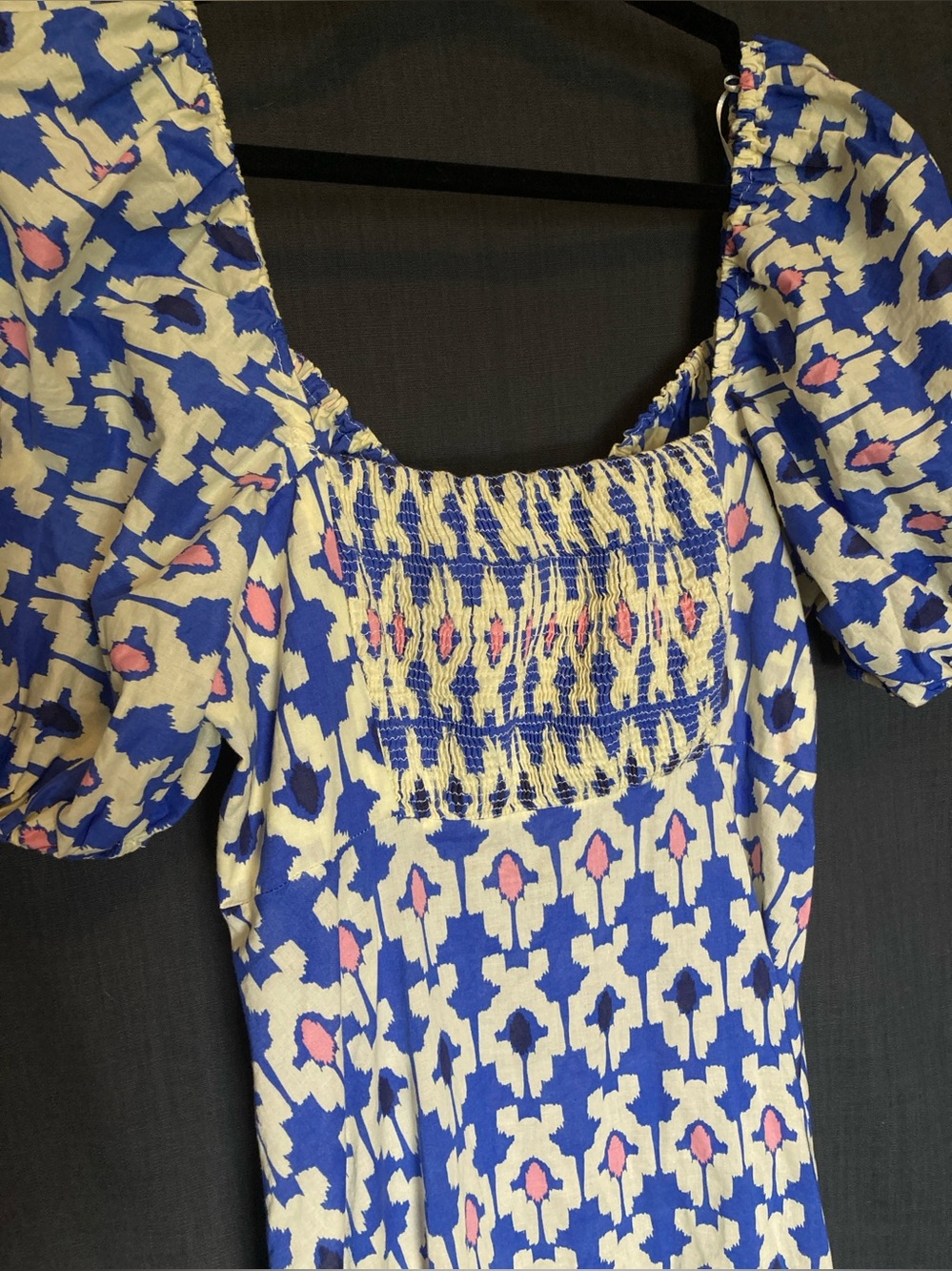 Graphic 100% Cotton Blue & Pink Patterned Puff-Sleeve Maxi Dress | Zara - Picture 7 of 15